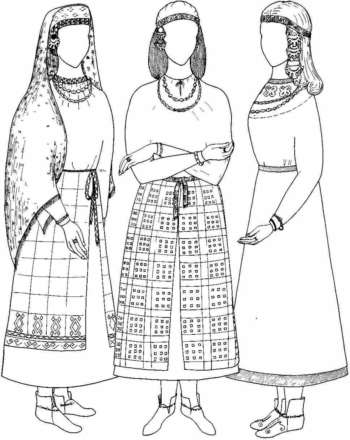 Раскраска элегантный удмуртский национальный костюм