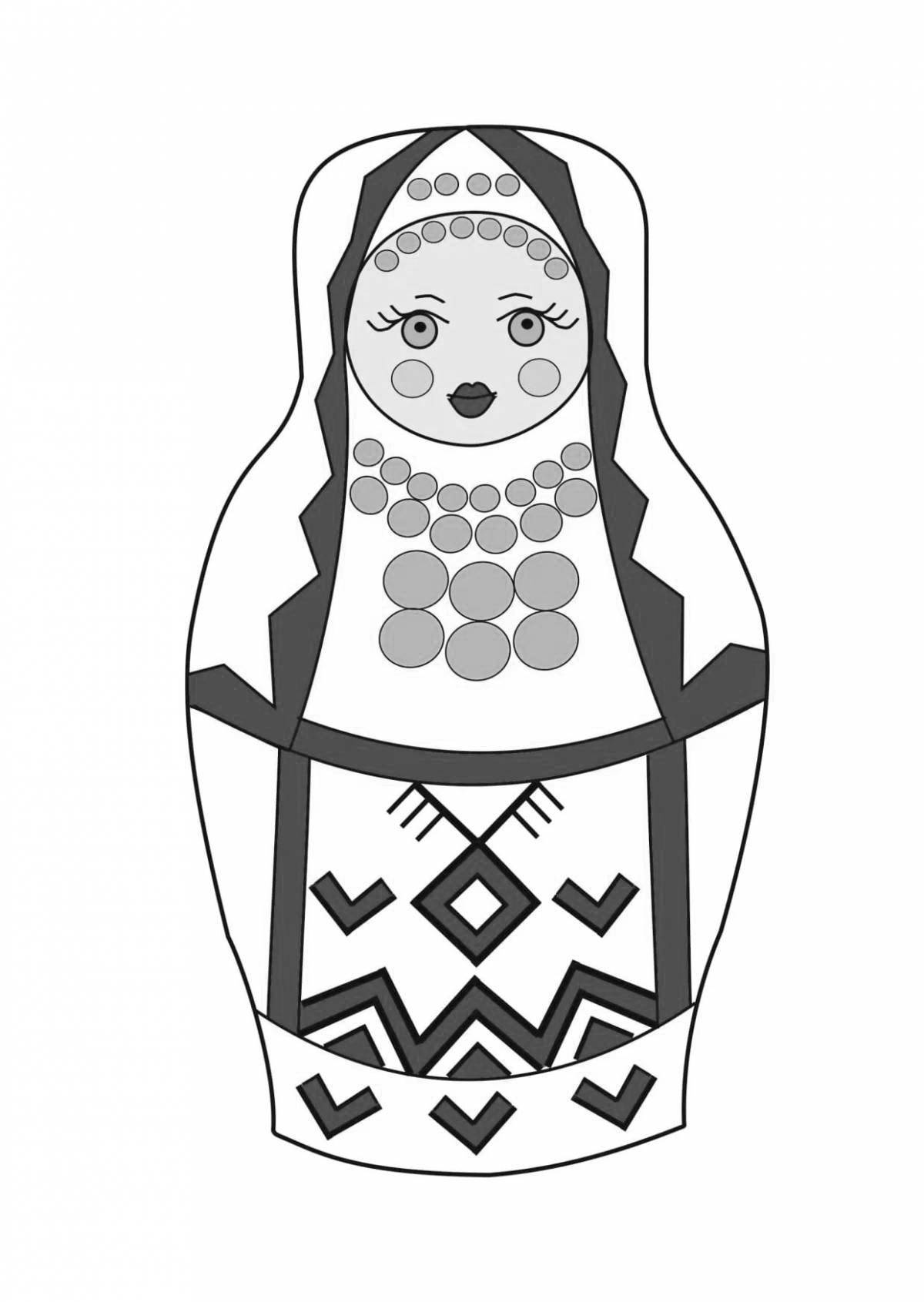 Coloring page charming Udmurt national costume