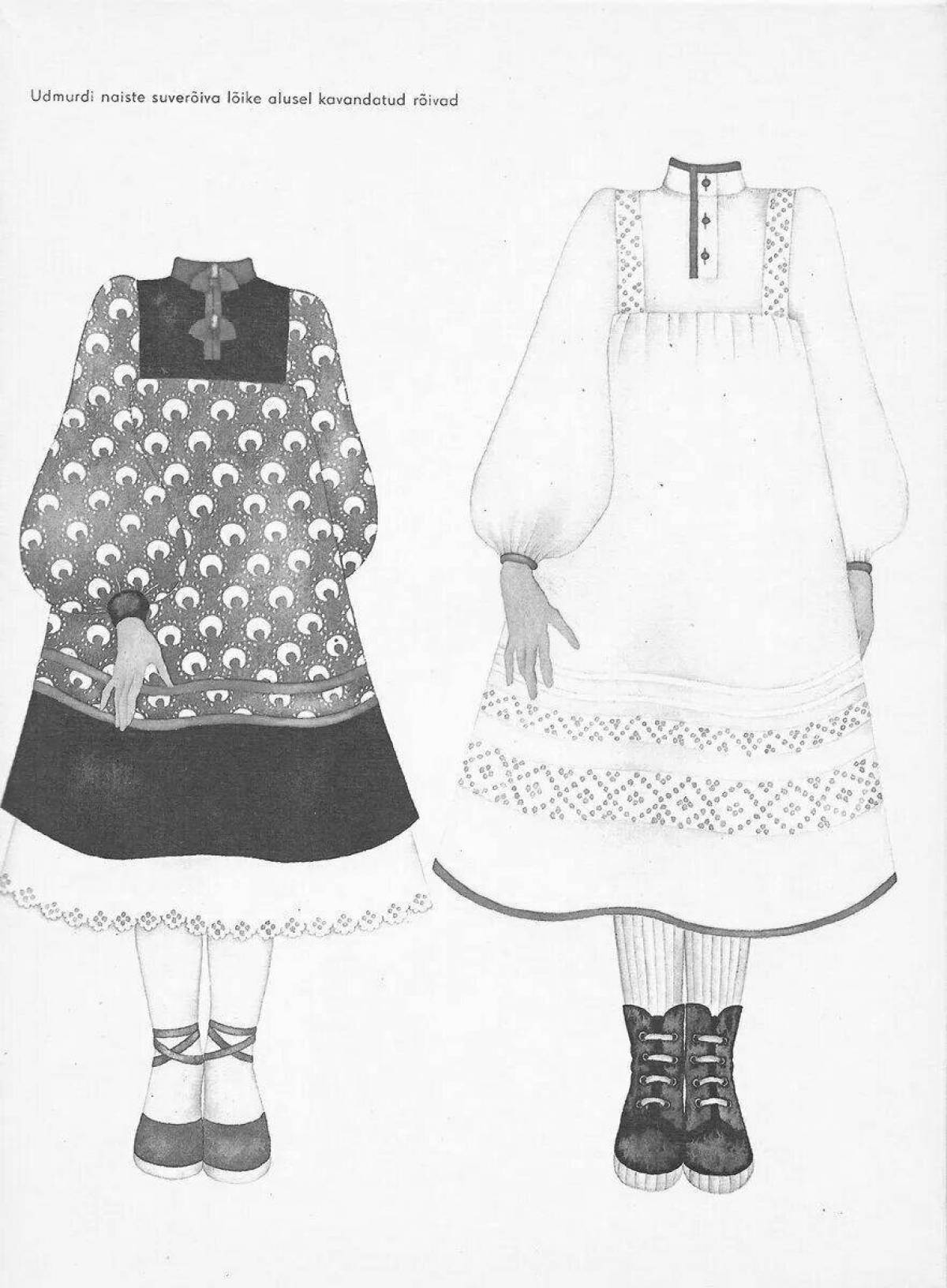 Coloring page dramatic Udmurt national costume