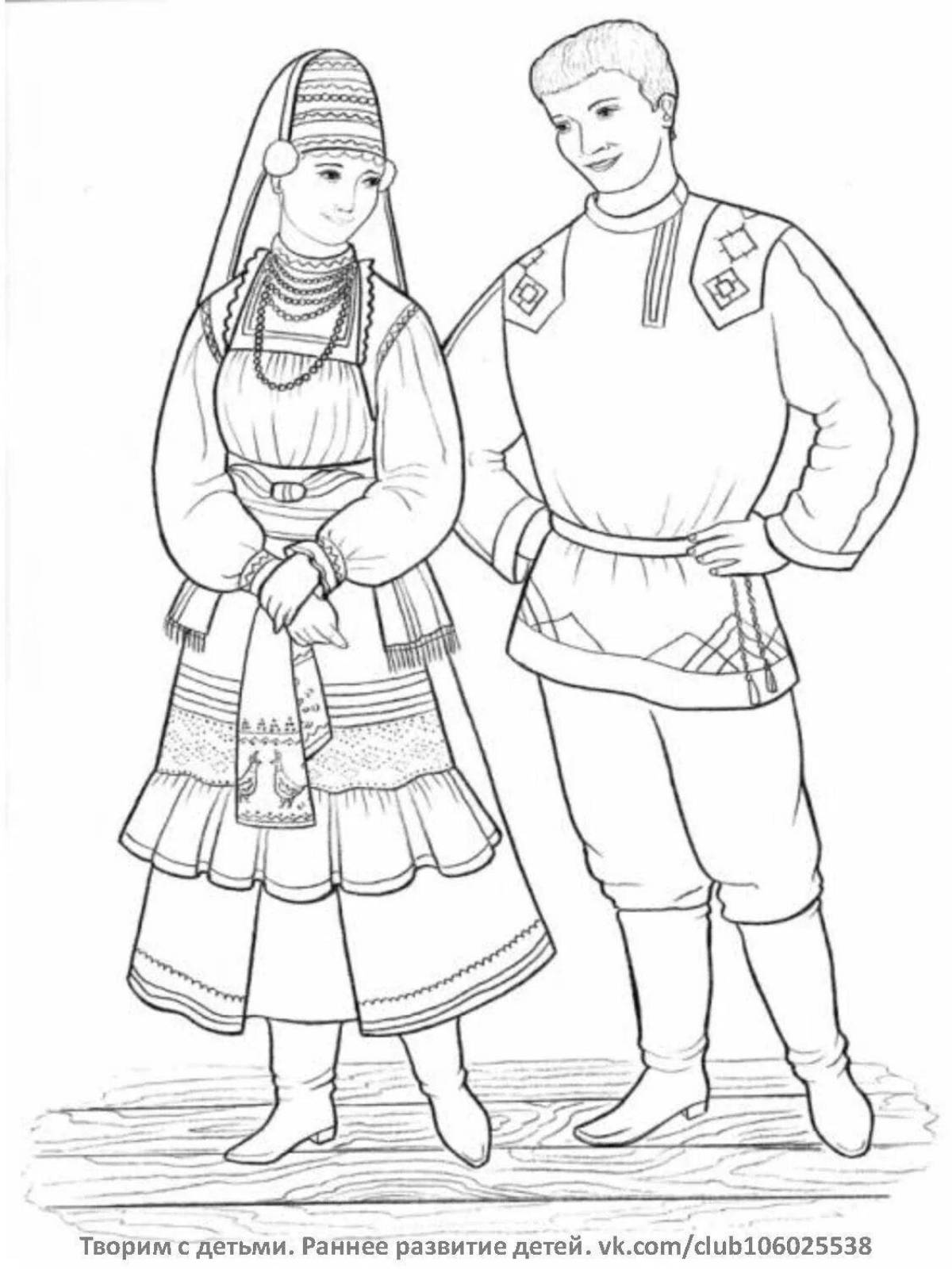 Coloring page sparkling Udmurt national costume