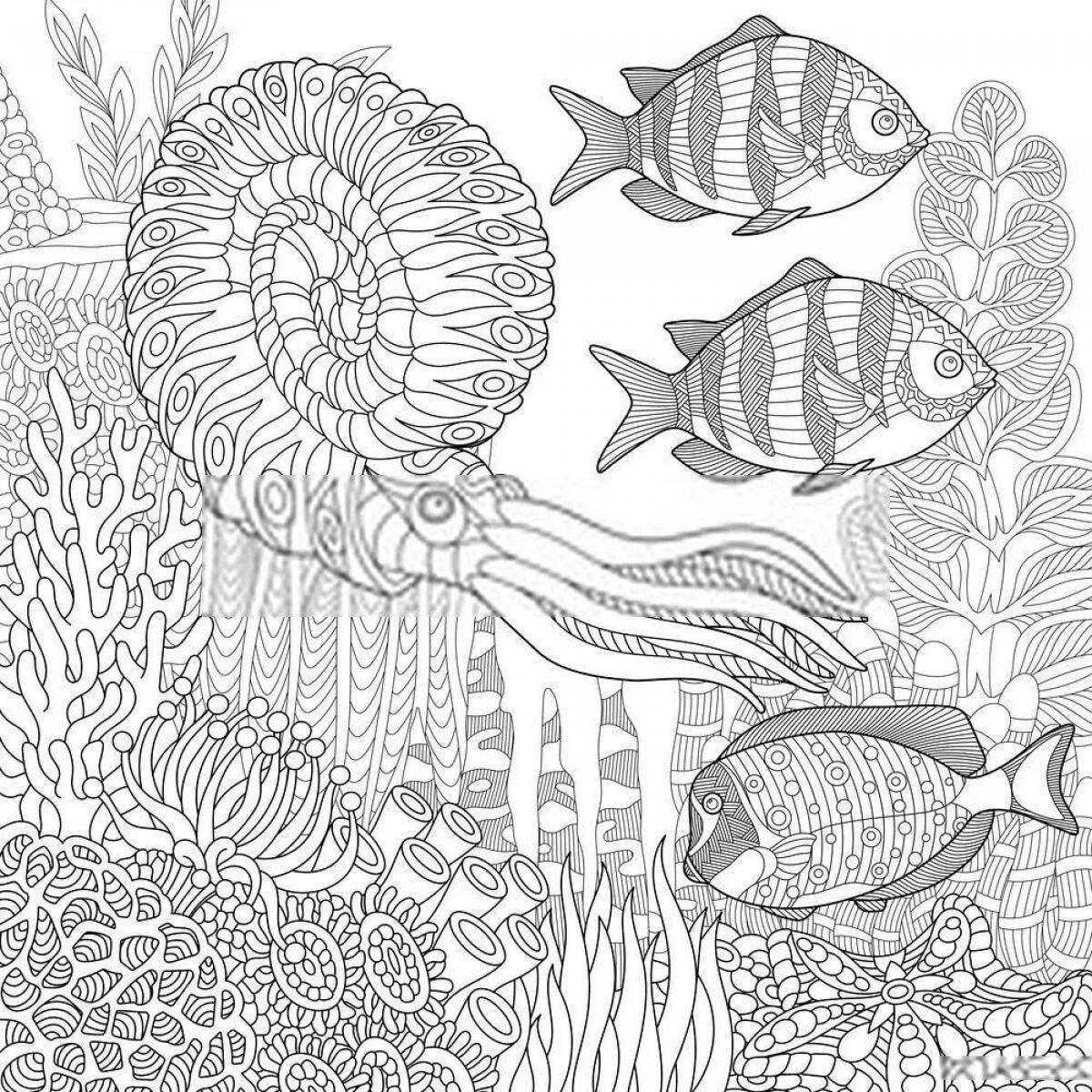 Colouring peaceful anti-stress marine life