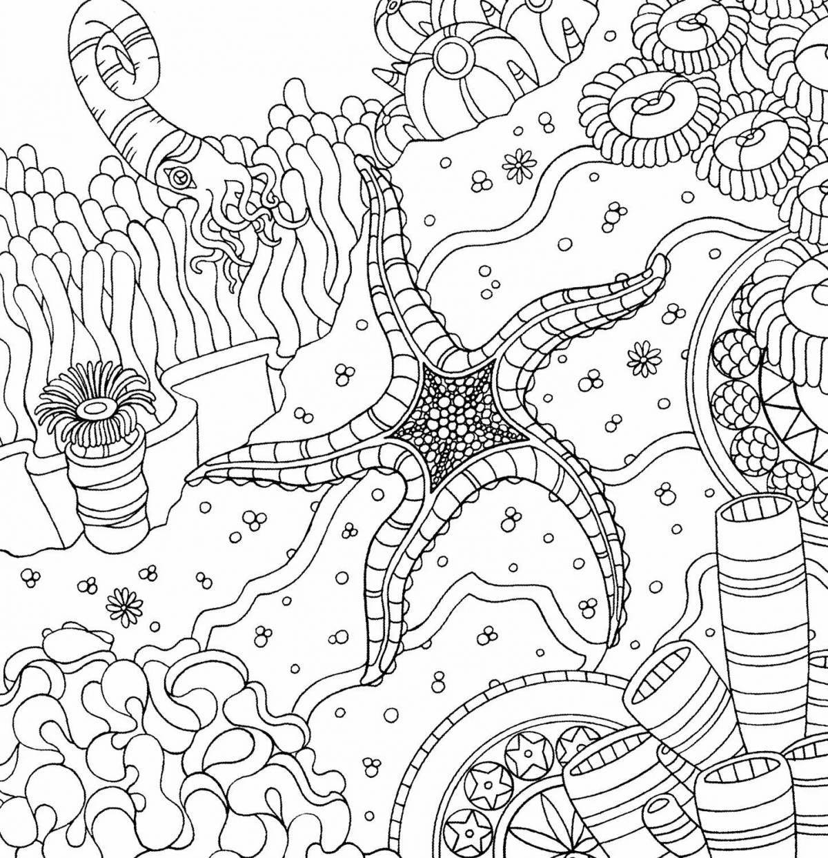 Fascinating anti-stress marine life coloring book