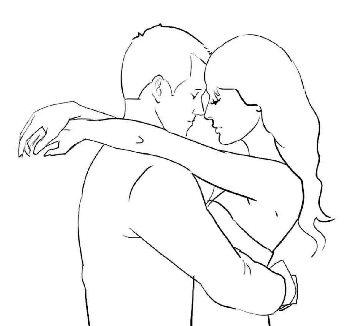 Cute woman and man coloring book