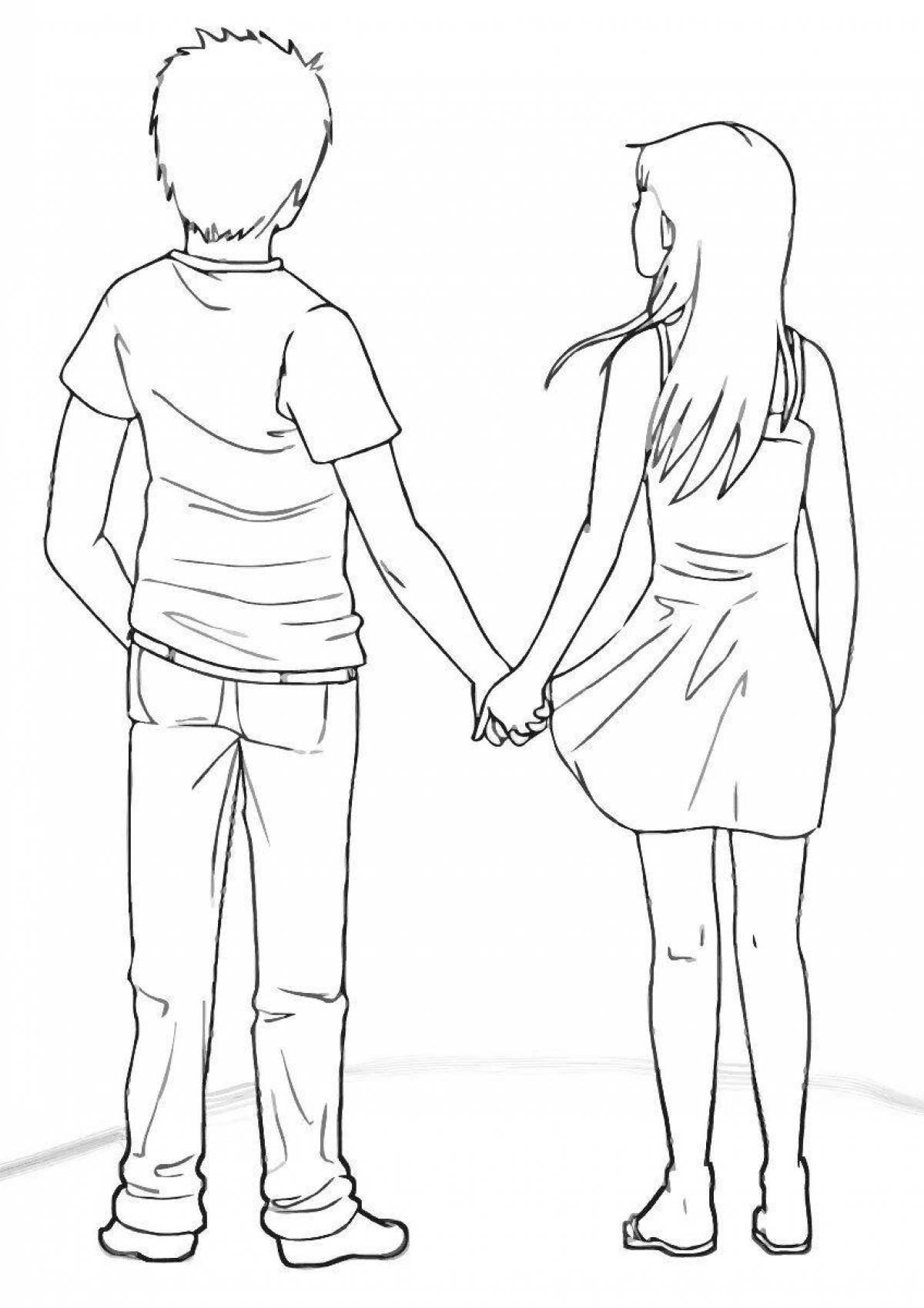 Coloring page calm woman and man