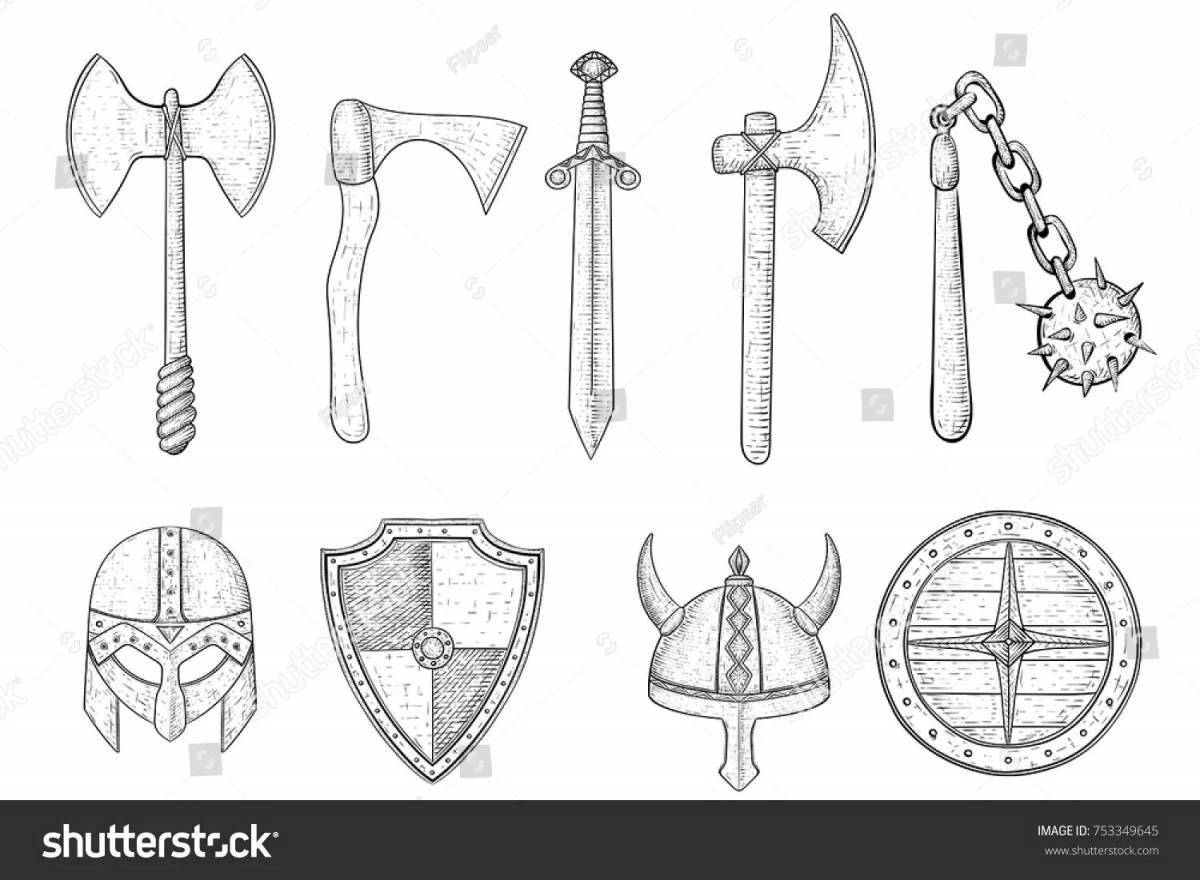 Awesome shield and sword coloring page