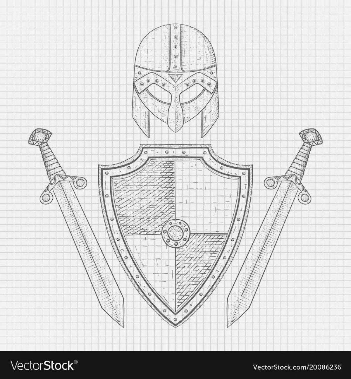 Elegant sword and shield coloring page