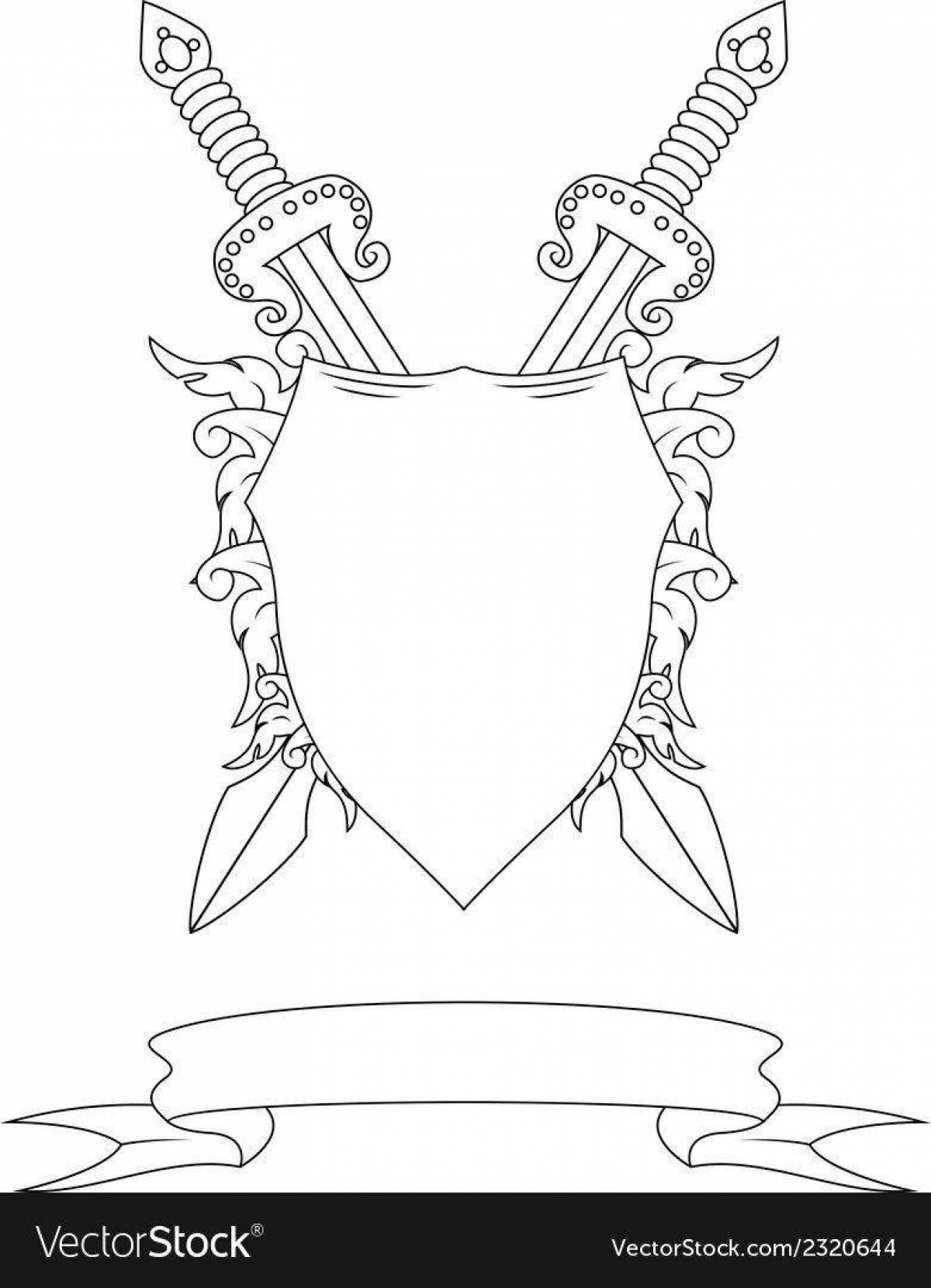 Exquisite shield and sword coloring page