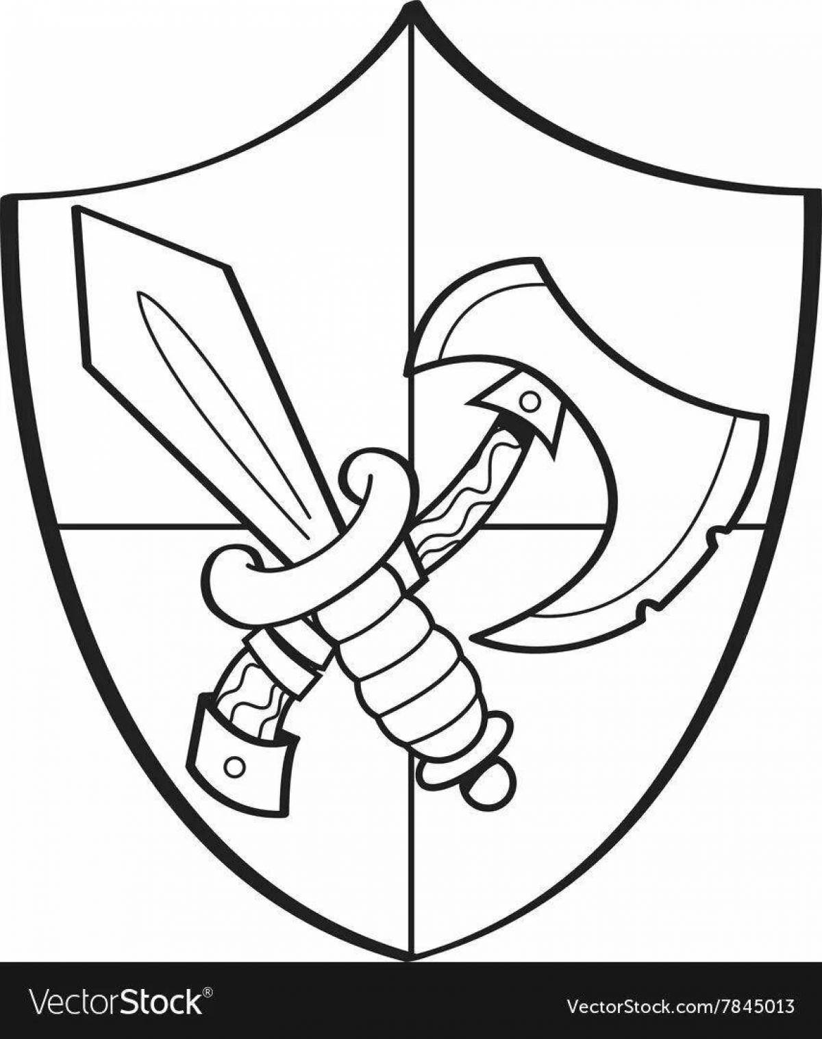 Intricate shield and sword coloring page