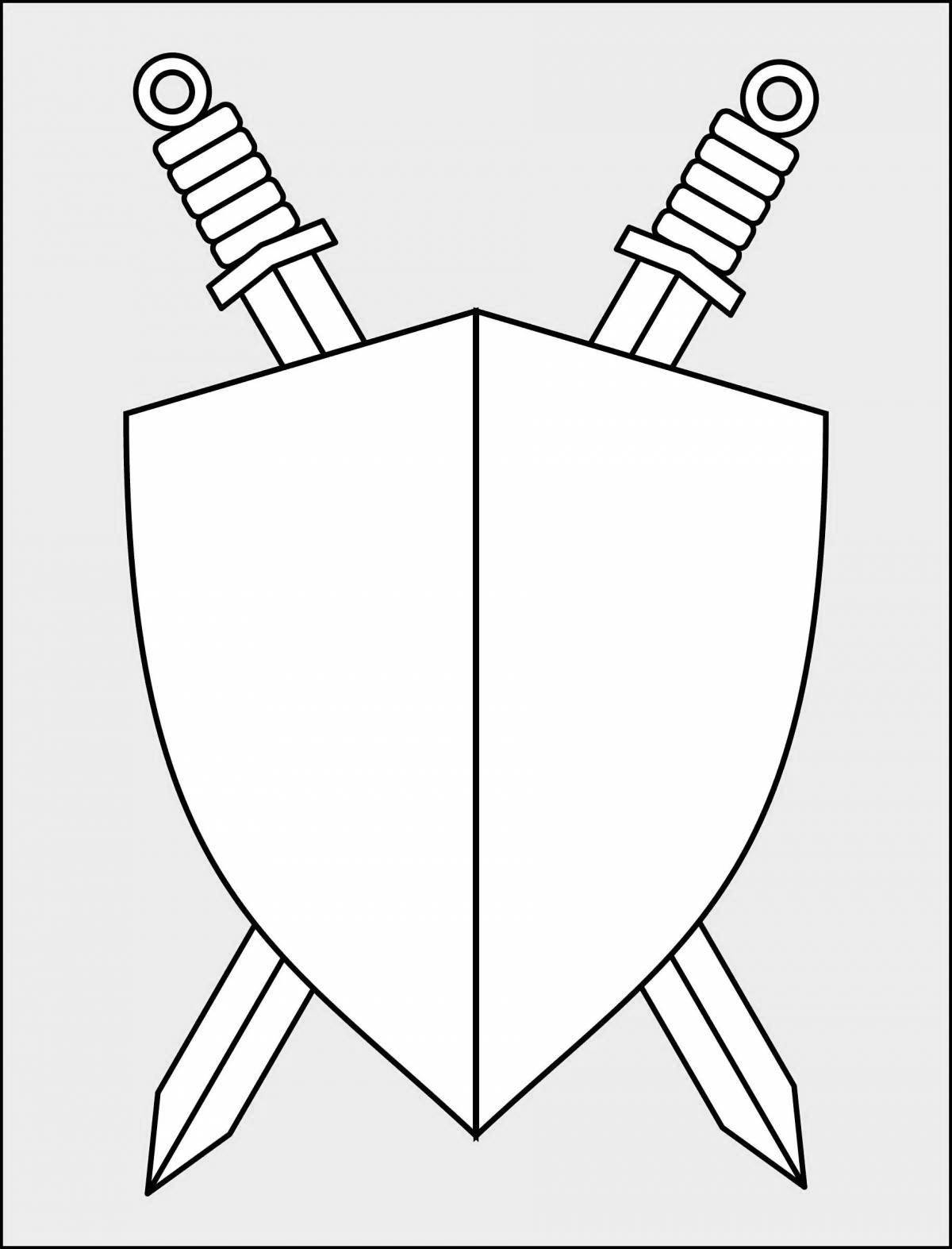 Fancy shield and sword coloring page