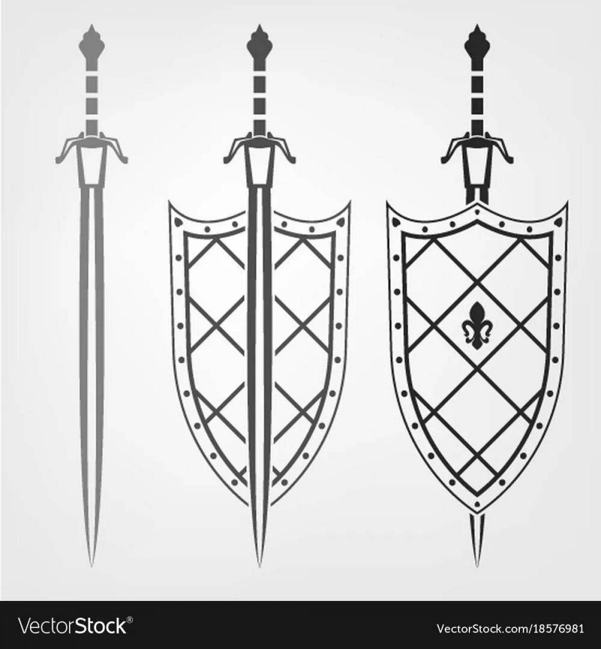 Раскраска «щит и меч в руках»