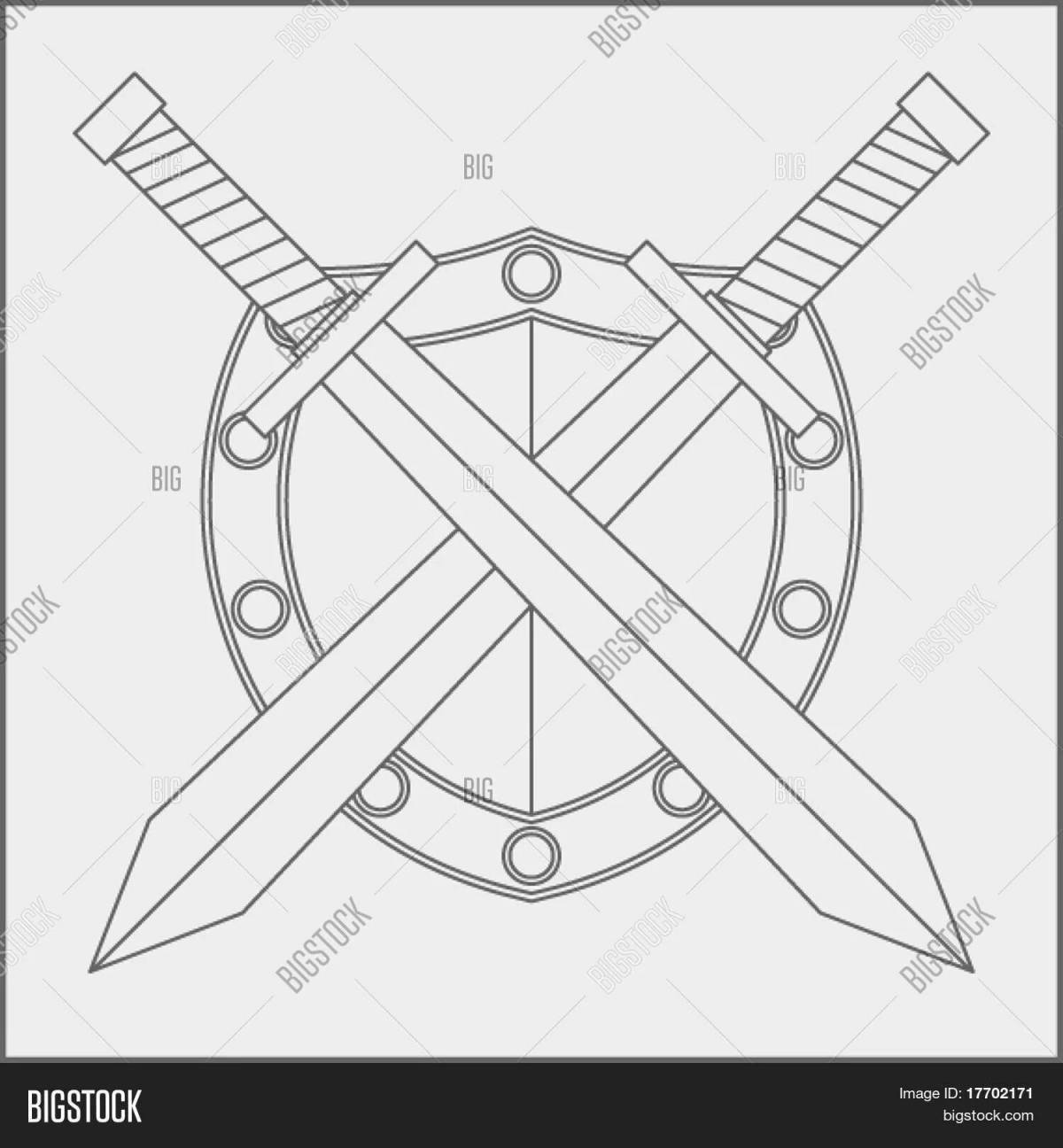 Charming shield and sword coloring page