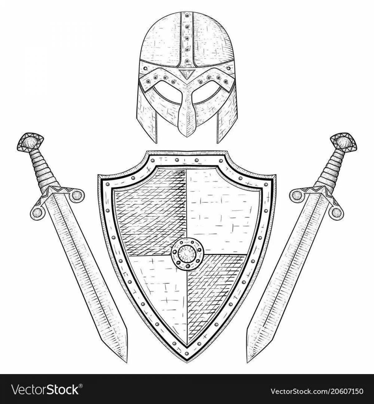 Tempting shield and sword coloring page