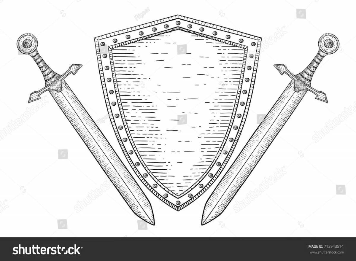 Exciting shield and sword coloring page