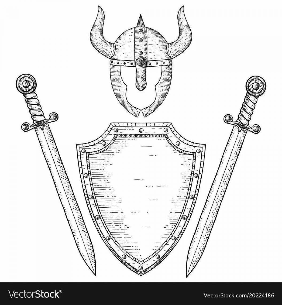 Charming Shield and Sword Coloring Page