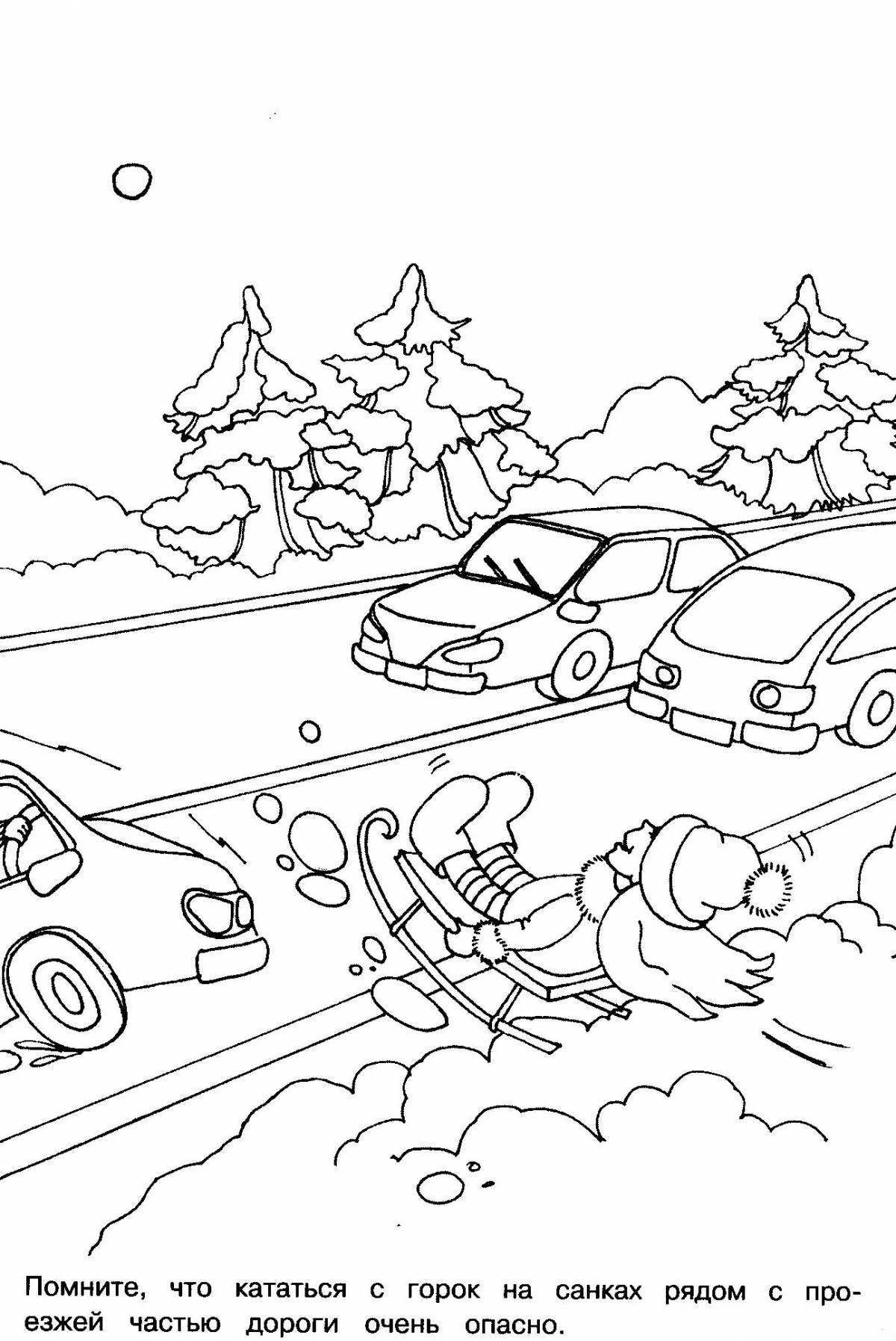 Adorable traffic safety coloring page
