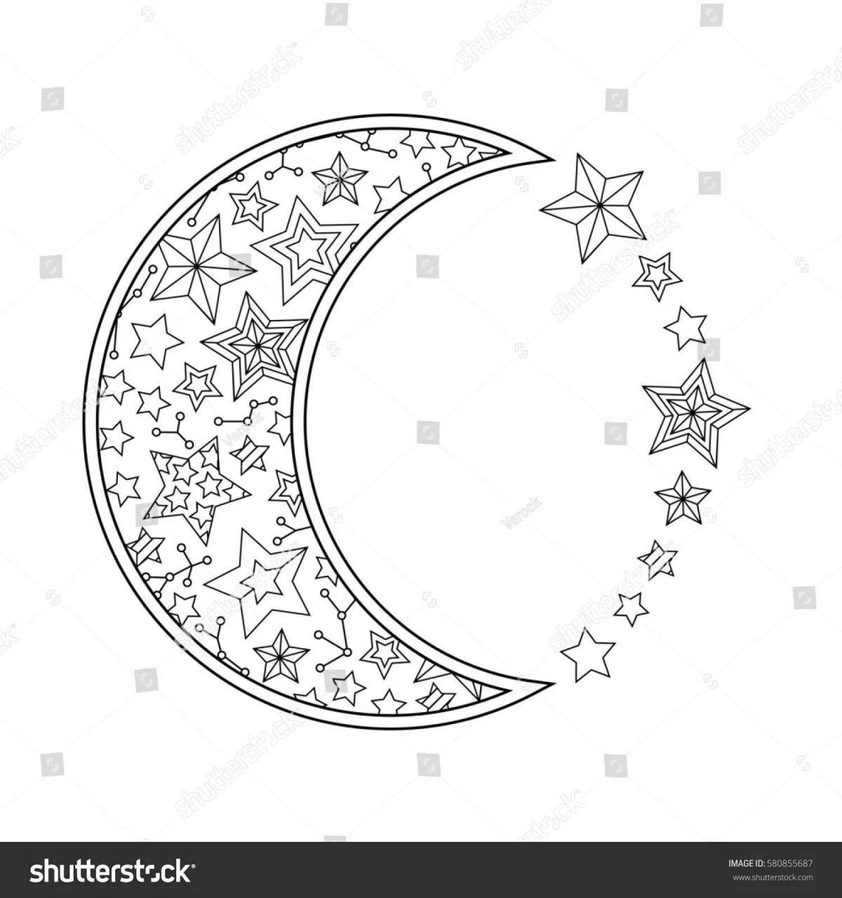 Glossy coloring moon and stars