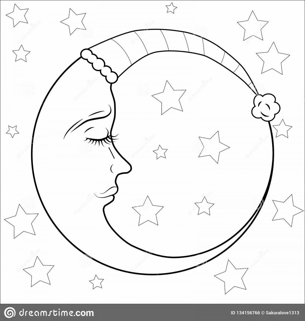 Luxury coloring moon and stars