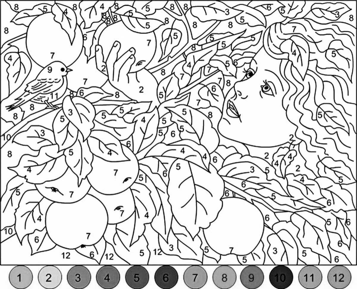 Charming portrait by number coloring book