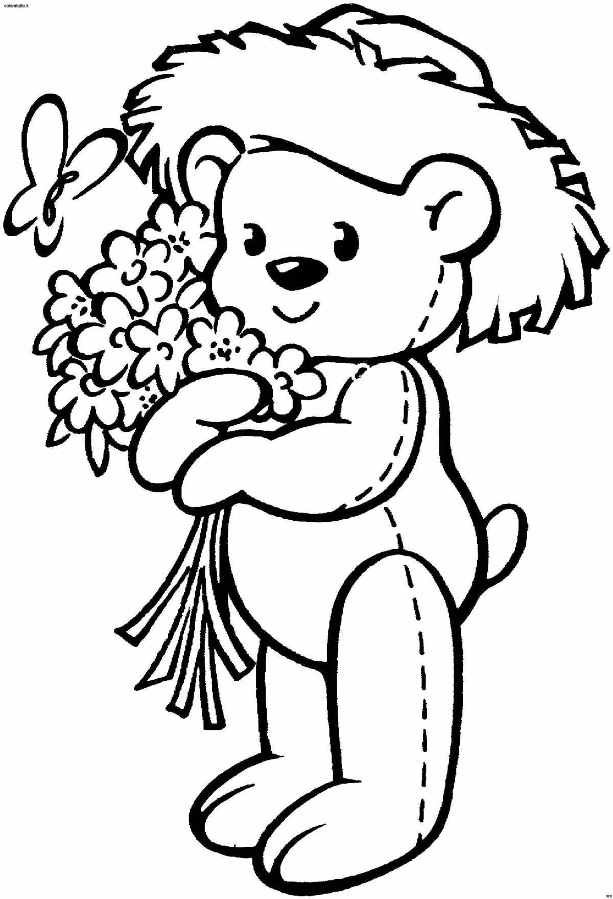 Playful bear with flowers