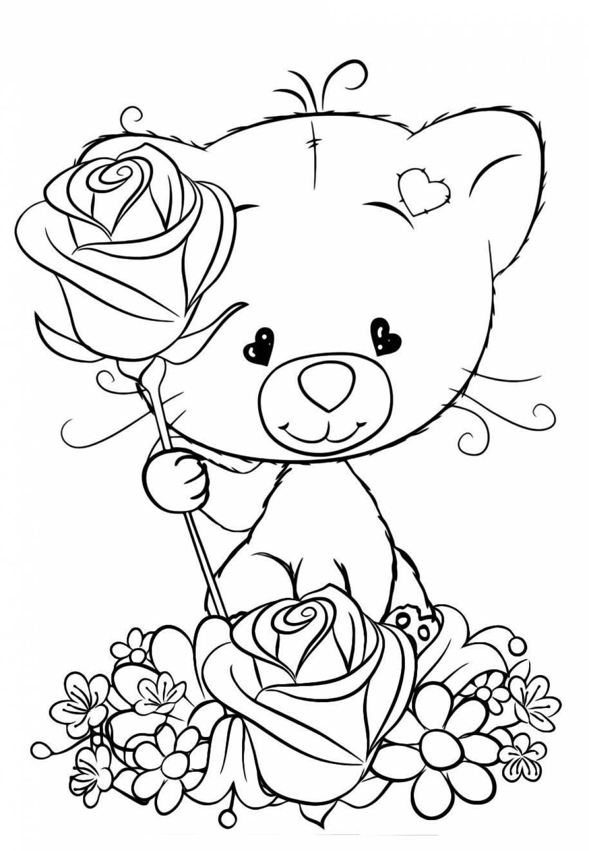 Веселый мишка с цветами
