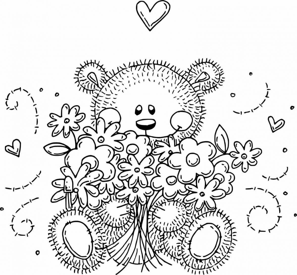 Cute bear with flowers