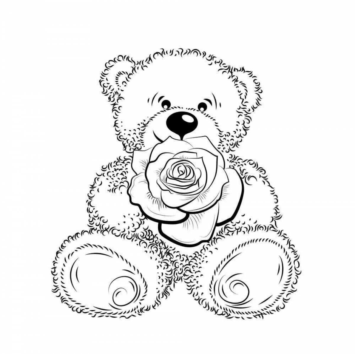 Раскраска Медвежонок с цветами распечатать беслатно