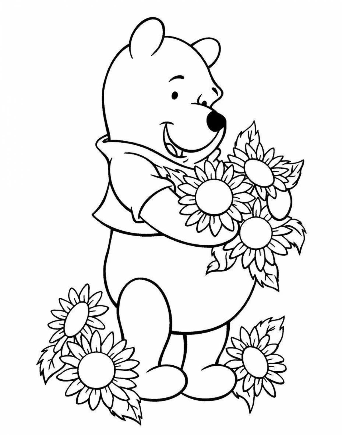 Adorable teddy bear with flowers