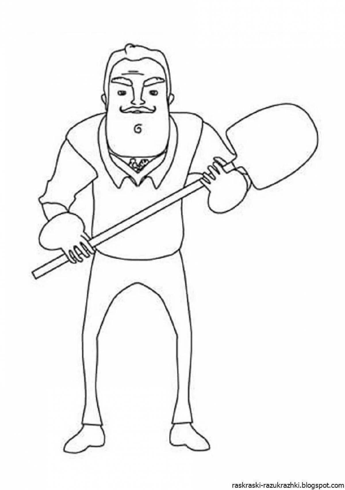 Detailed hello neighbor crow coloring page