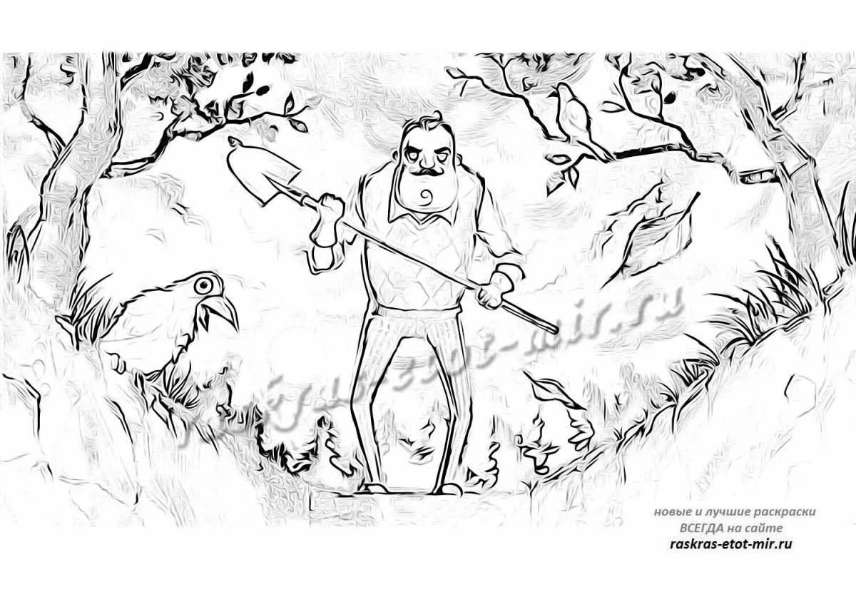 Bright hello neighbor crow coloring page
