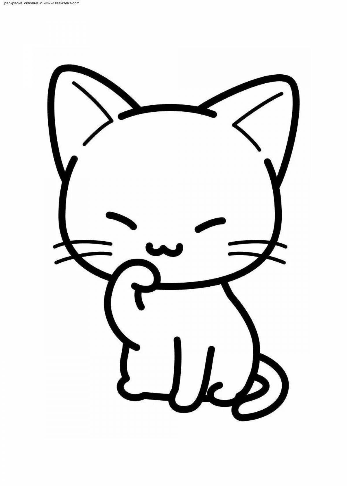 Joyful cute cat drawing