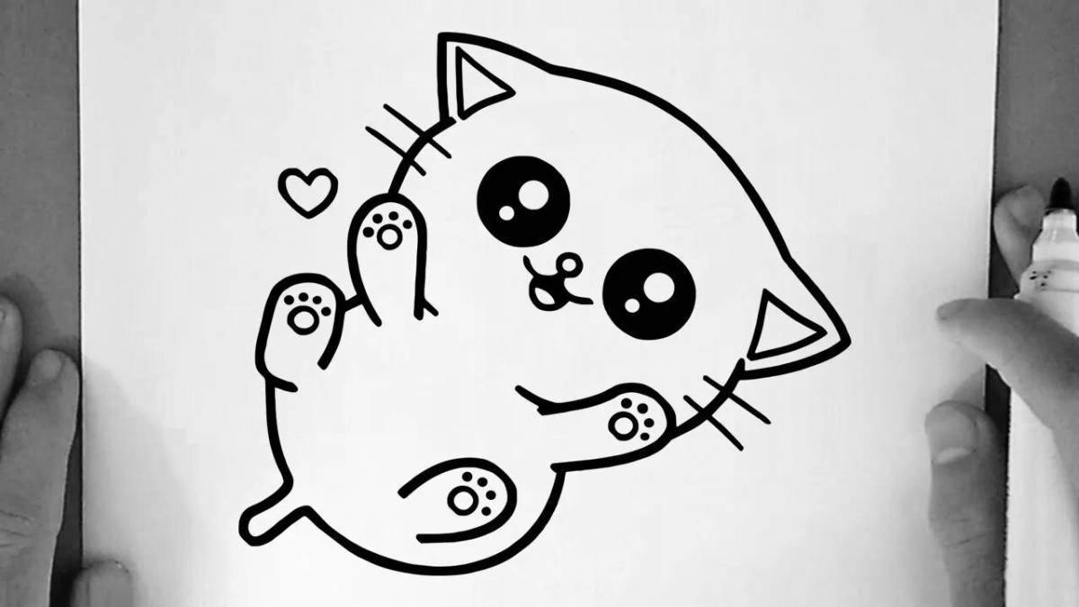 Adorable cute cat coloring page