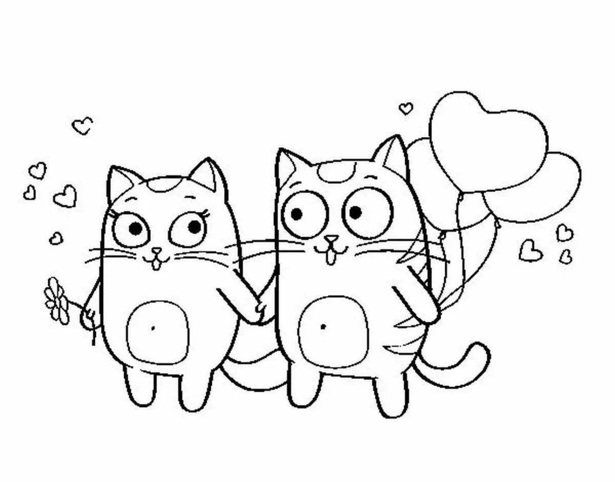 Coloring page energetic cute cat