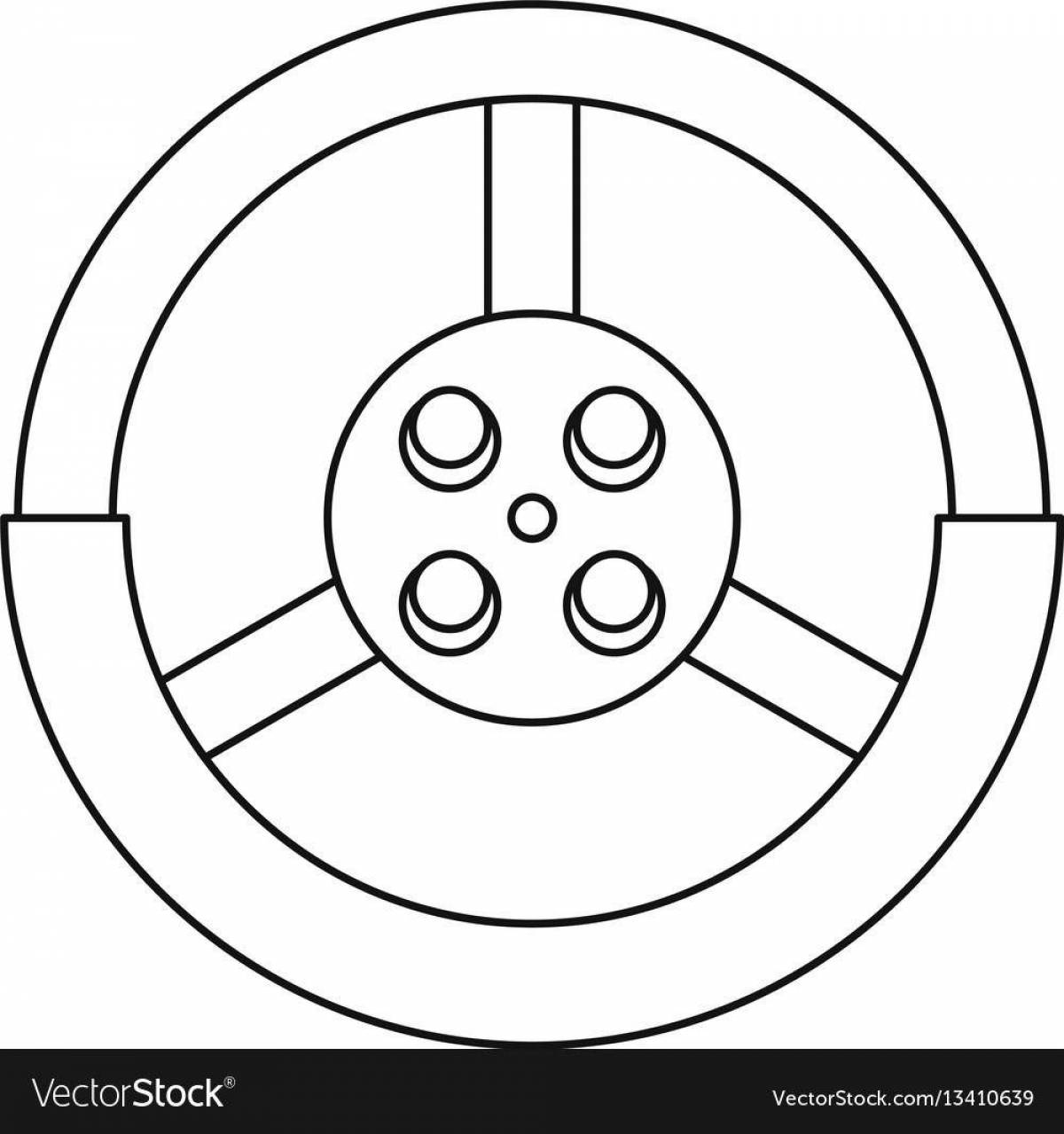 Игривая страница раскраски рулевого колеса для детей