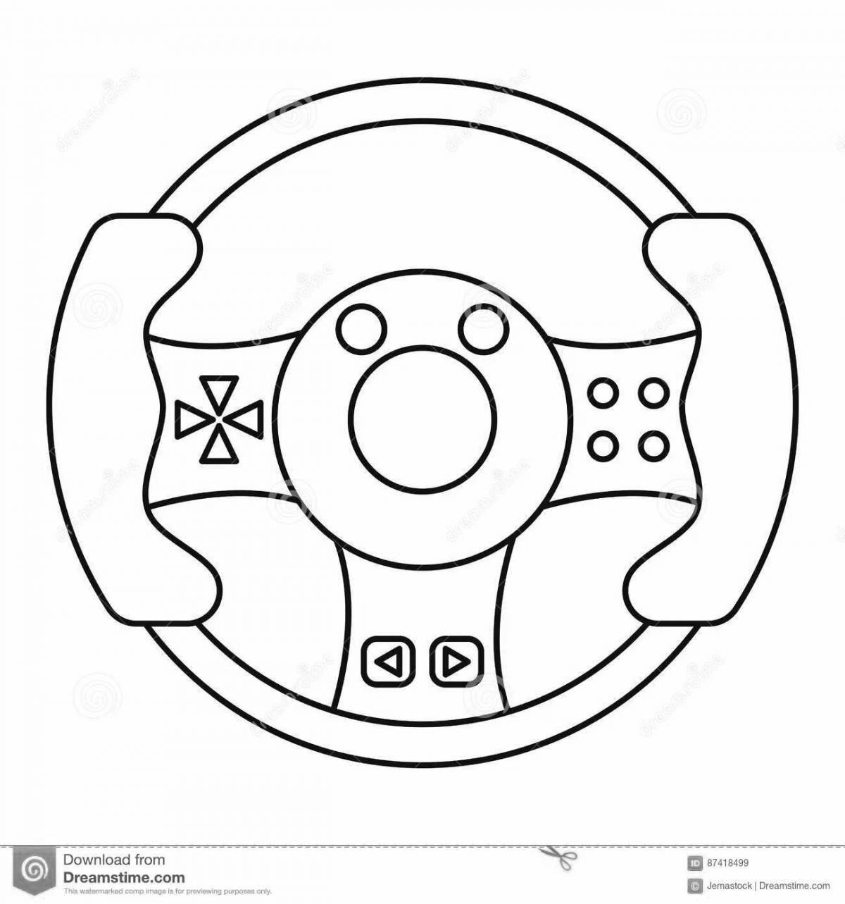 Animated steering wheel coloring page for kids