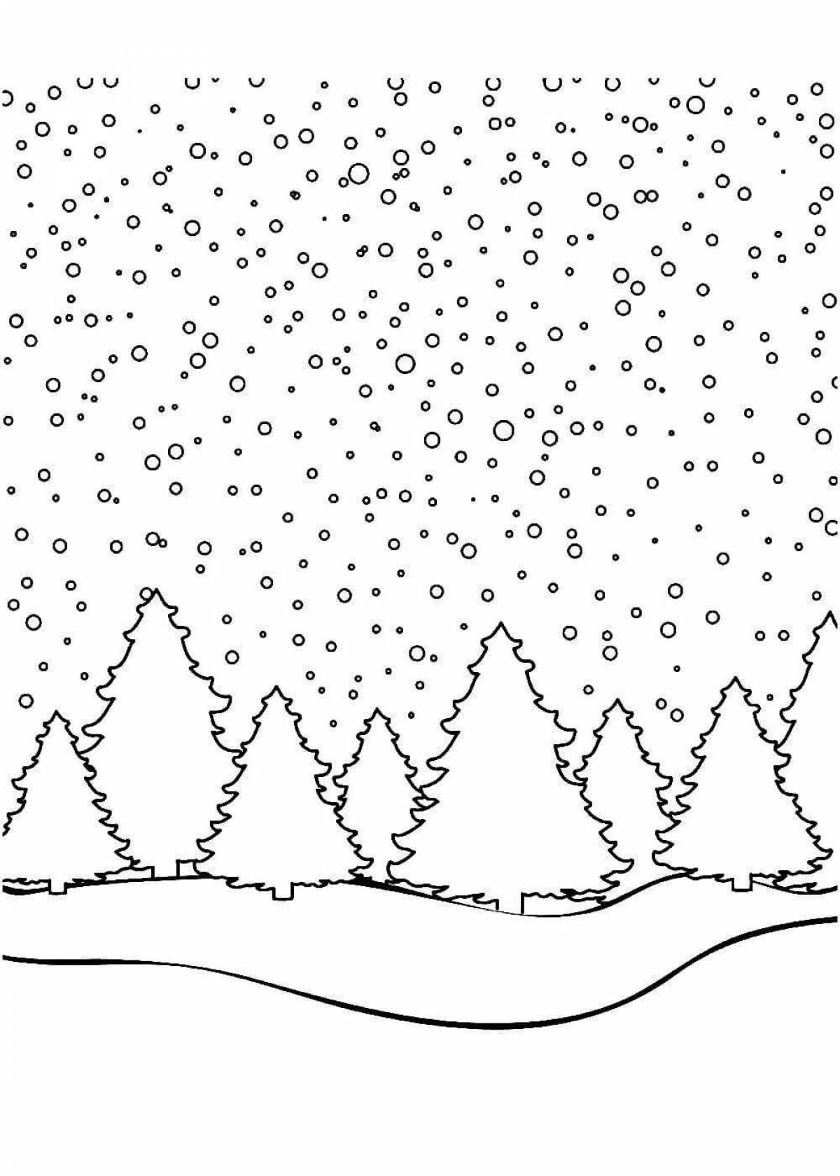 Coloring book majestic winter forest landscape