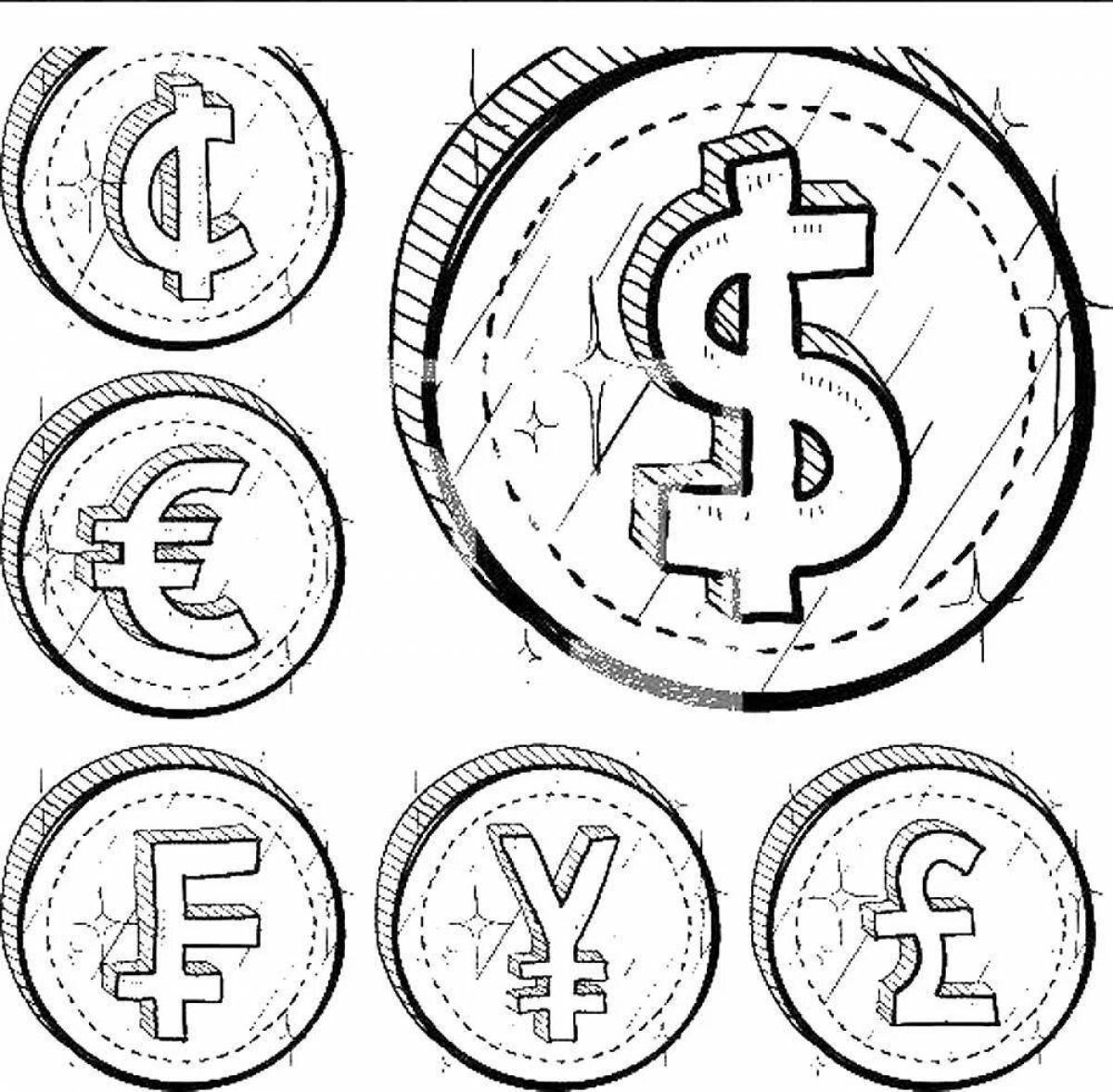 Exciting coin coloring pages for kids