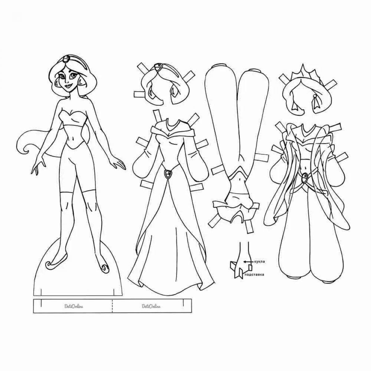 Princess paper doll art coloring