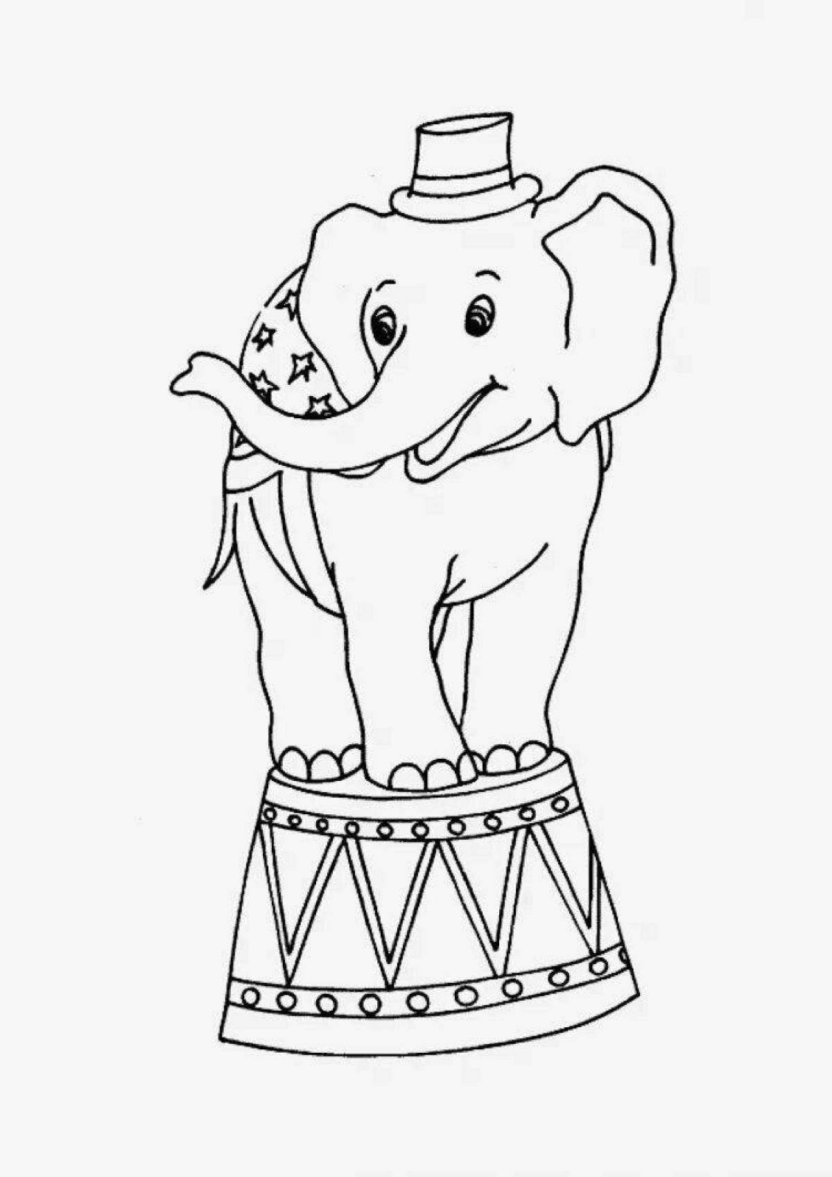 Красочная страница раскраски циркового слона