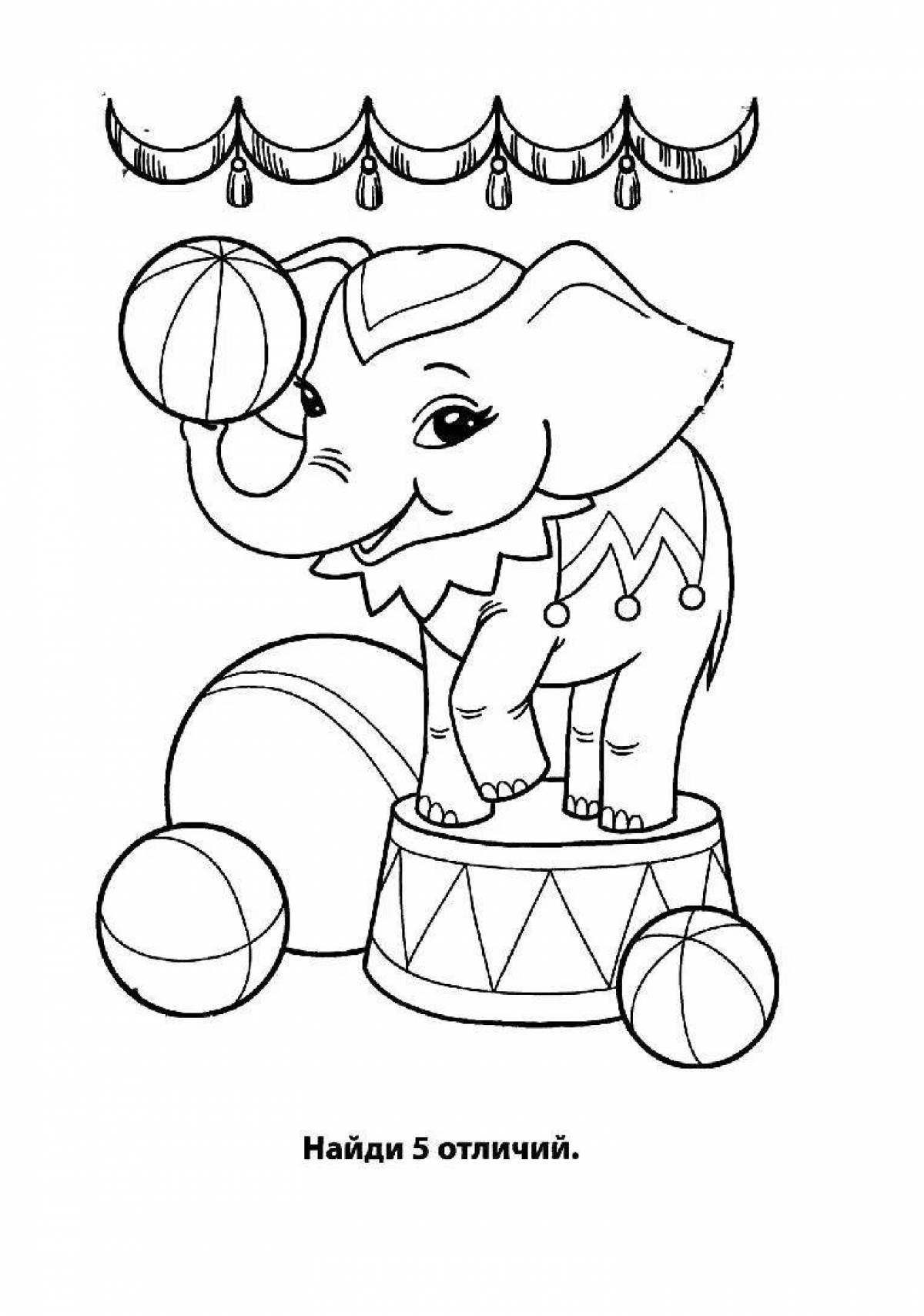 Coloring book cheerful circus elephant