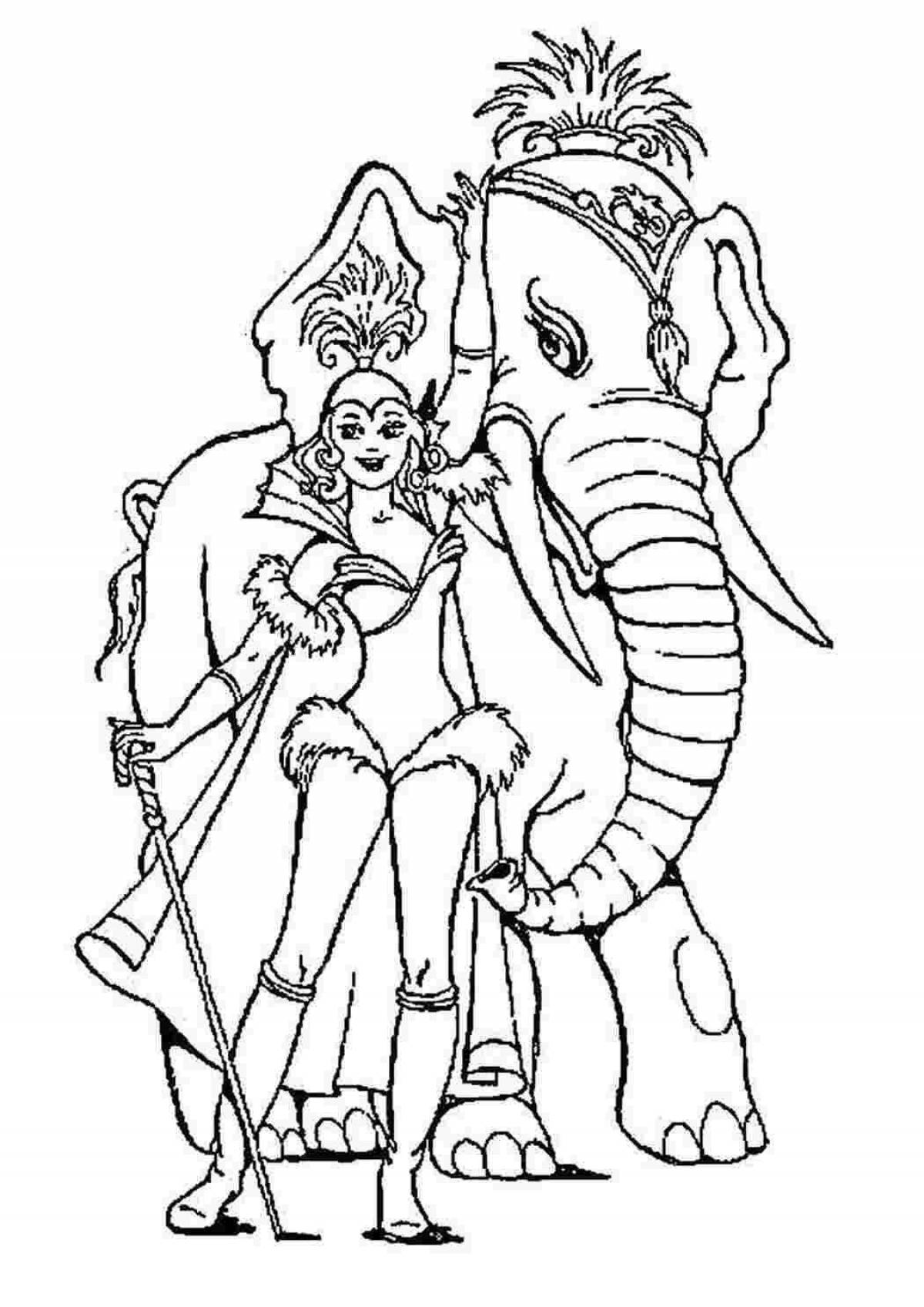 Coloring fairytale circus elephant