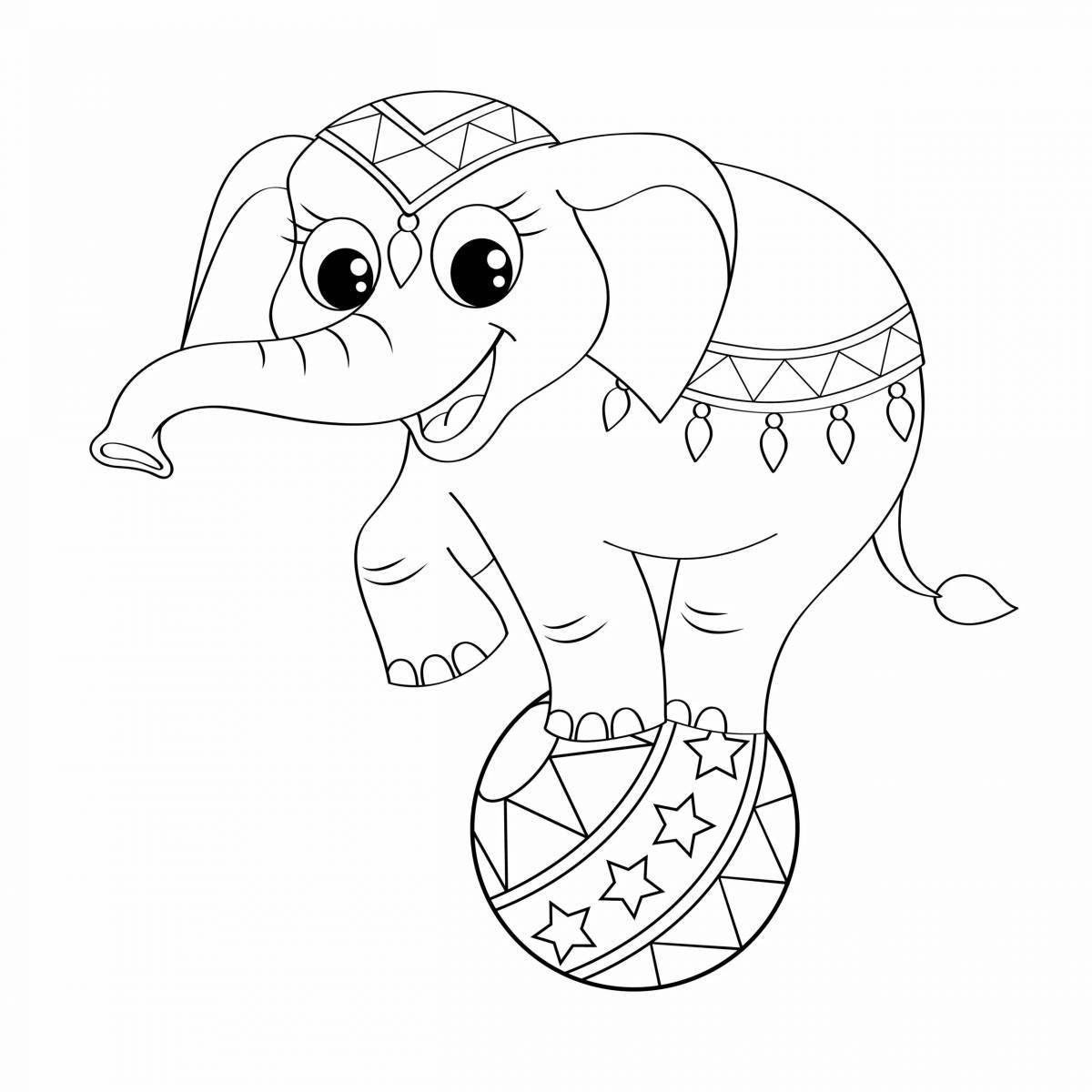Coloring happy circus elephant
