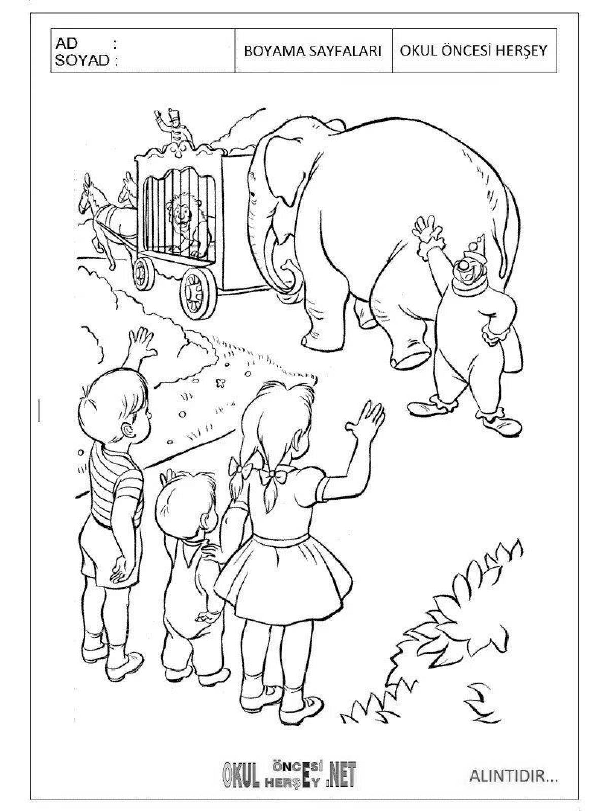 Living circus elephant coloring book