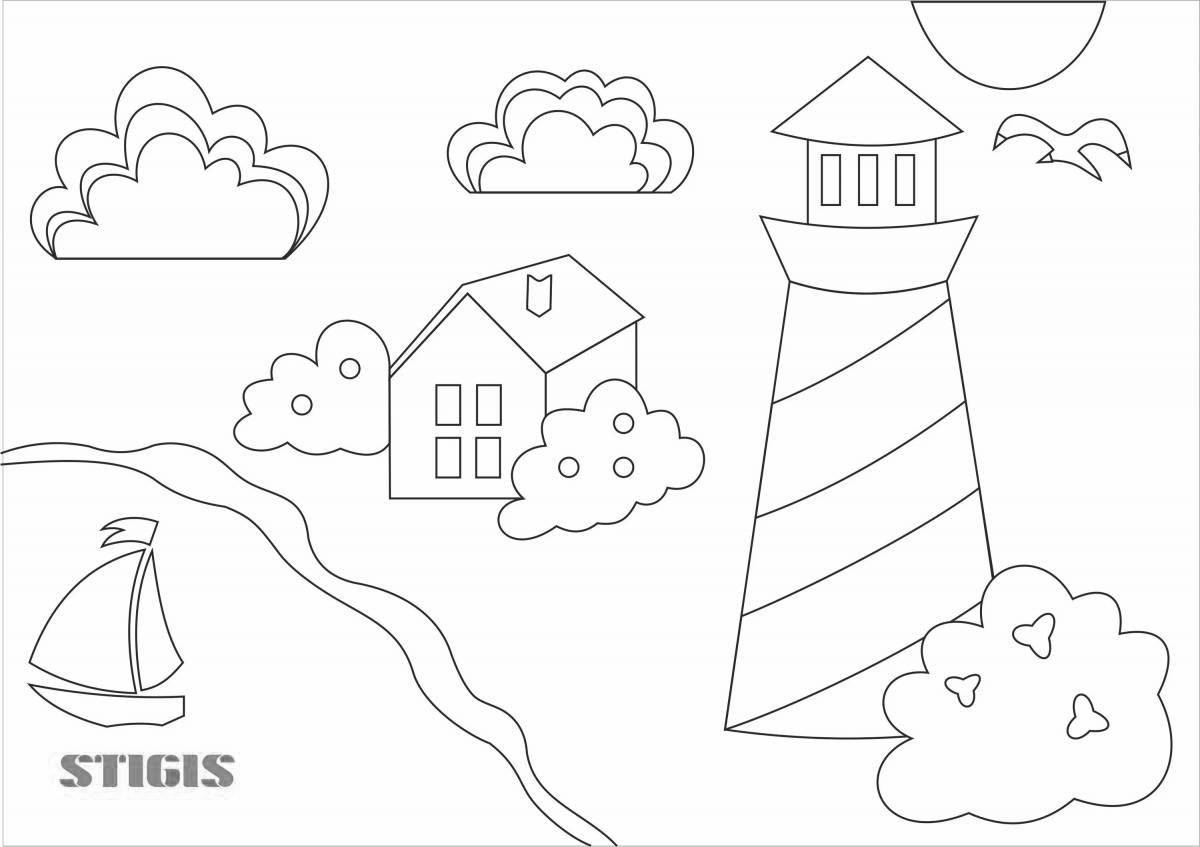 Coloring book happy lighthouse for kids