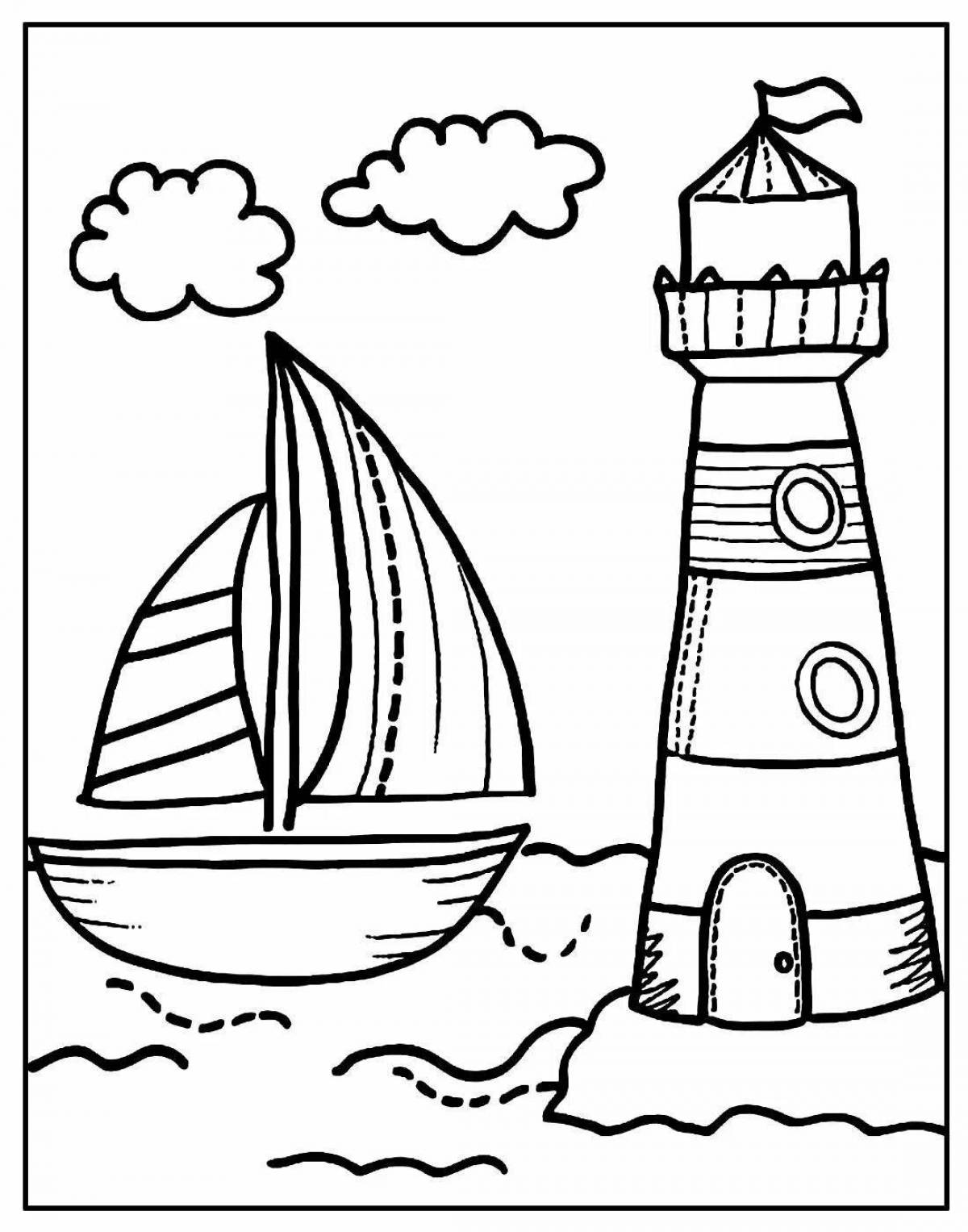 Adorable lighthouse coloring book for kids
