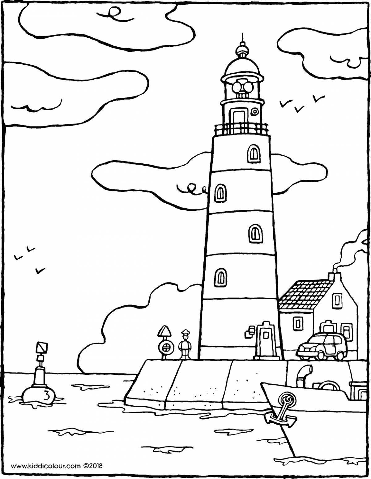 Colorful lighthouse coloring book for kids