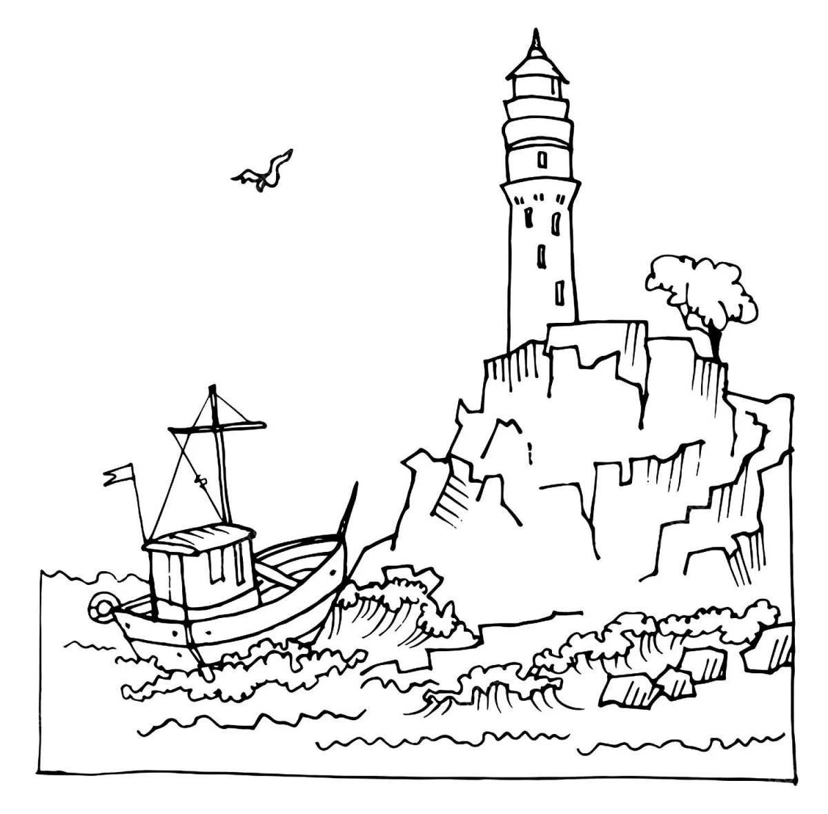 Bright lighthouse coloring book for kids
