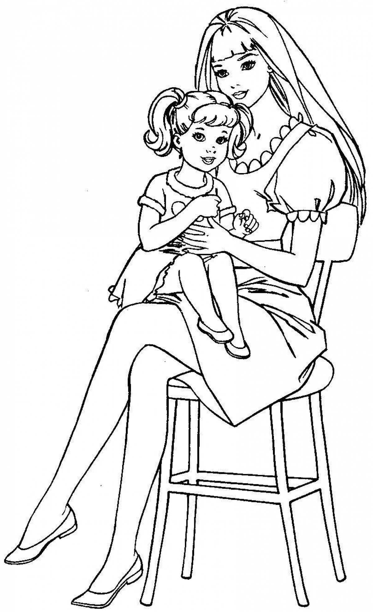 Coloring page joyful barbie and daughter