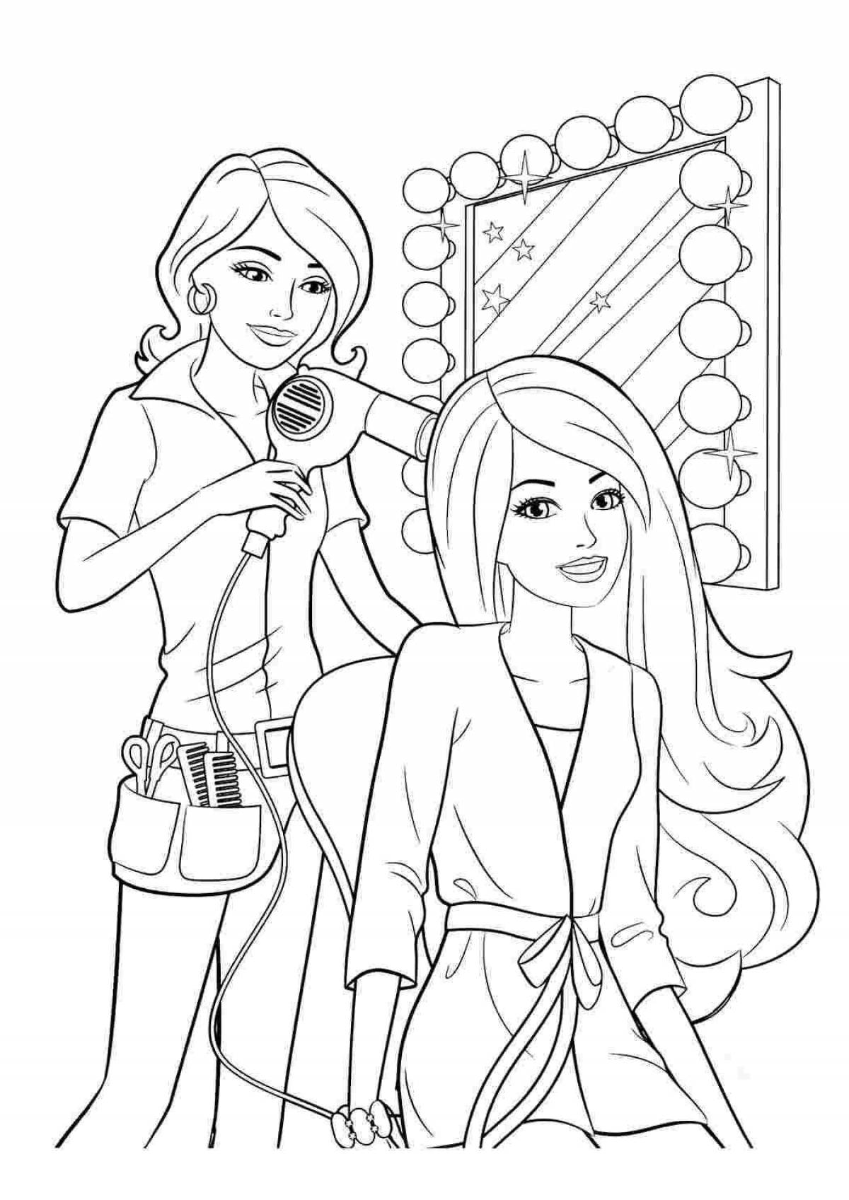 Coloring book shining barbie and daughter