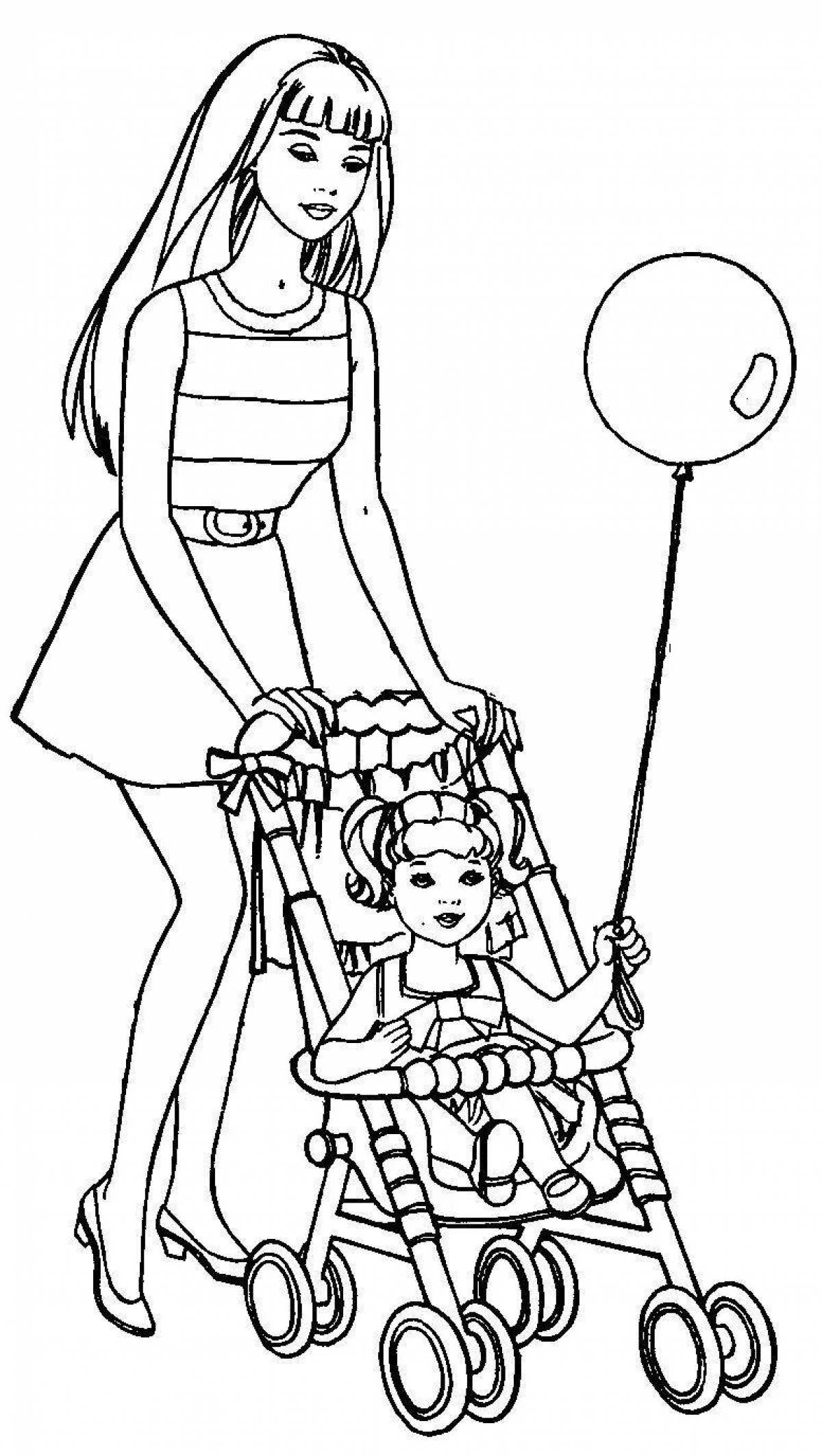 Adorable Barbie and Daughter Coloring Page