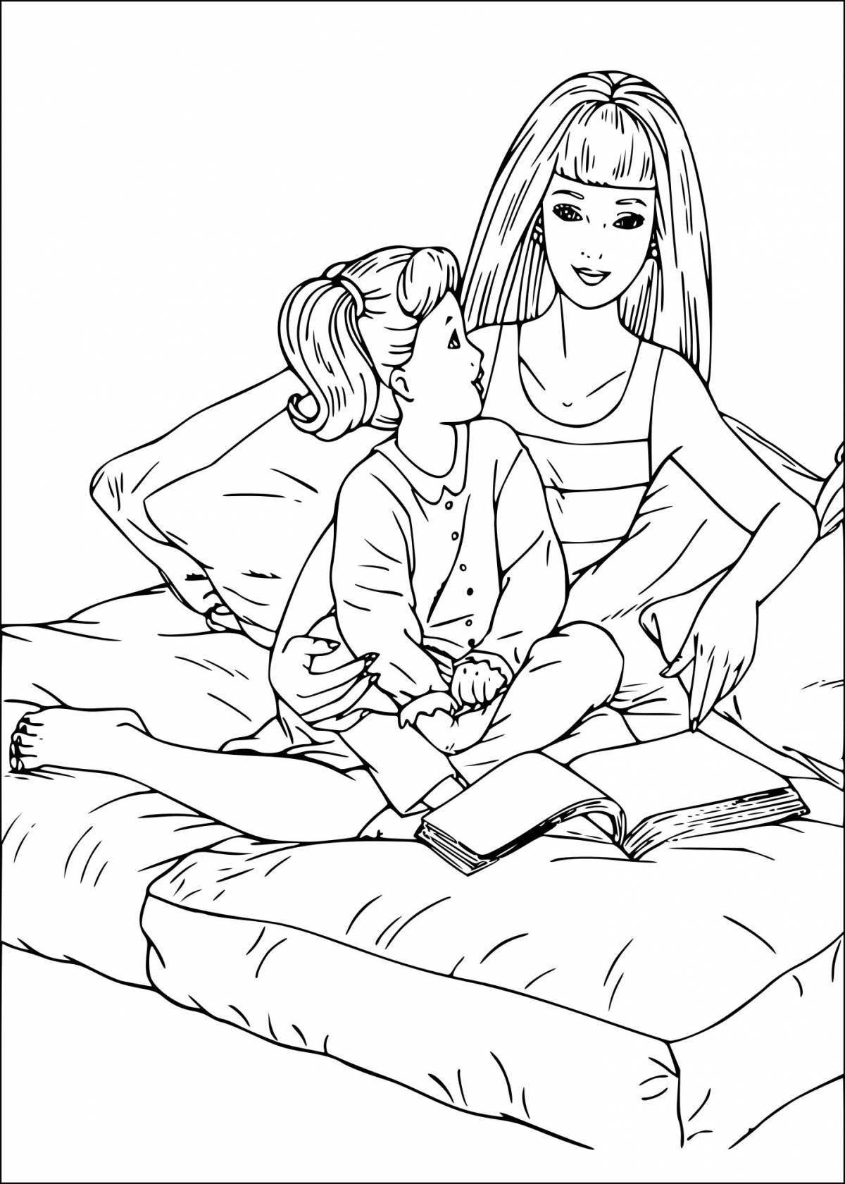 Adorable barbie and daughter coloring book